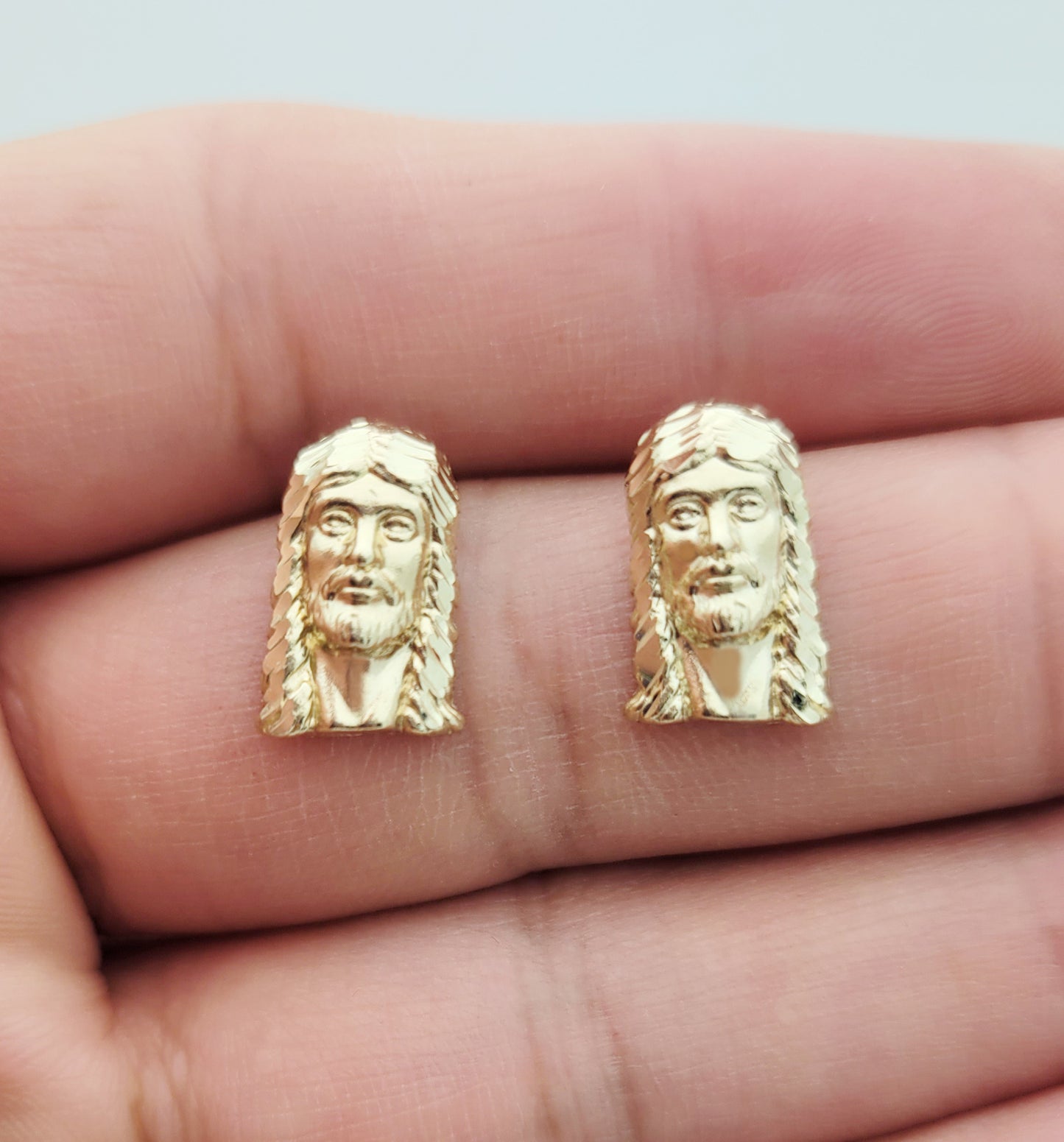 Men's 10K Yellow Gold Jesus Earrings Jesus Face 0.55 in x 0.35 in