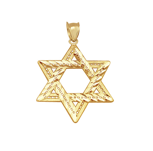 10K Yellow Gold Six Point Star Of David Jewish Pendant Diamond Cut