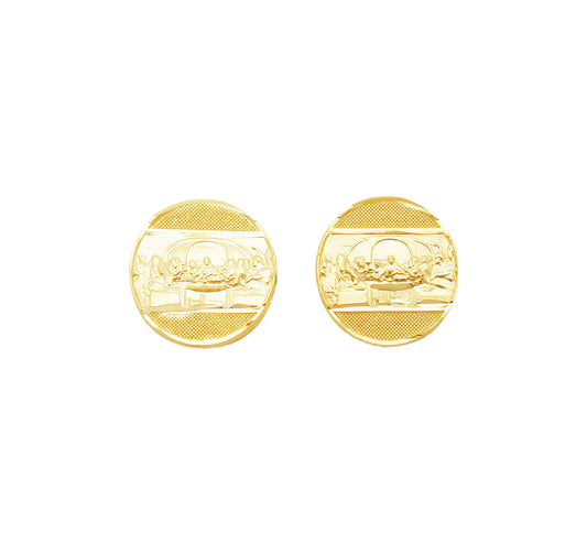 10K Yellow Gold Mens Gold Last Supper Earrings 0.4 inch(10 mm)