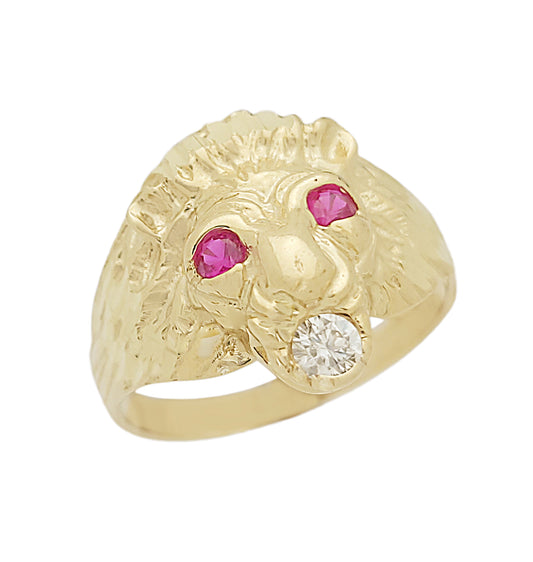 Men's Lion Head Ring 10K Yellow Gold Lion Face Ring Size 11