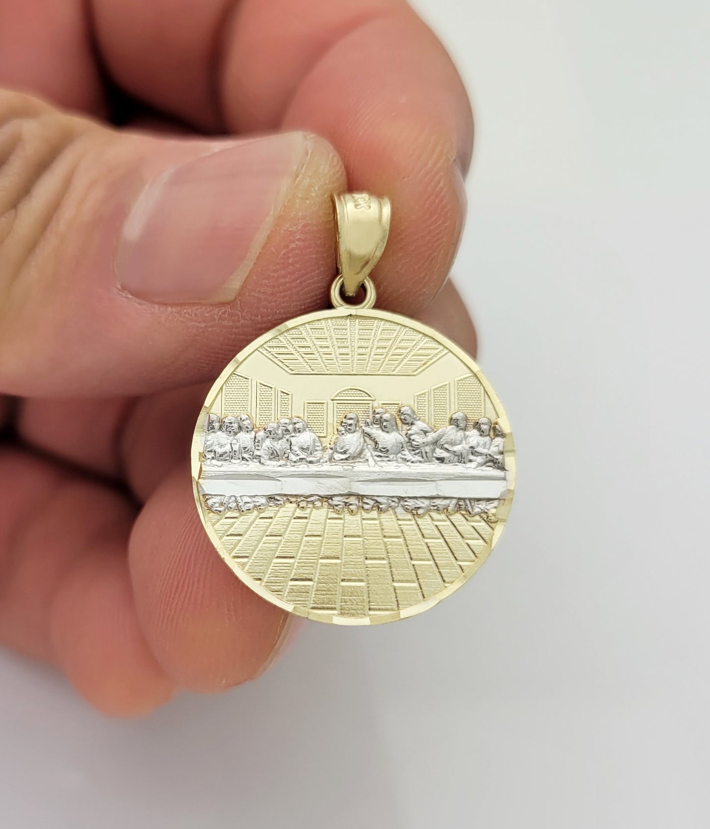 10K Yellow Gold Last Supper Pendant Last Supper Medallion 1.1 inch