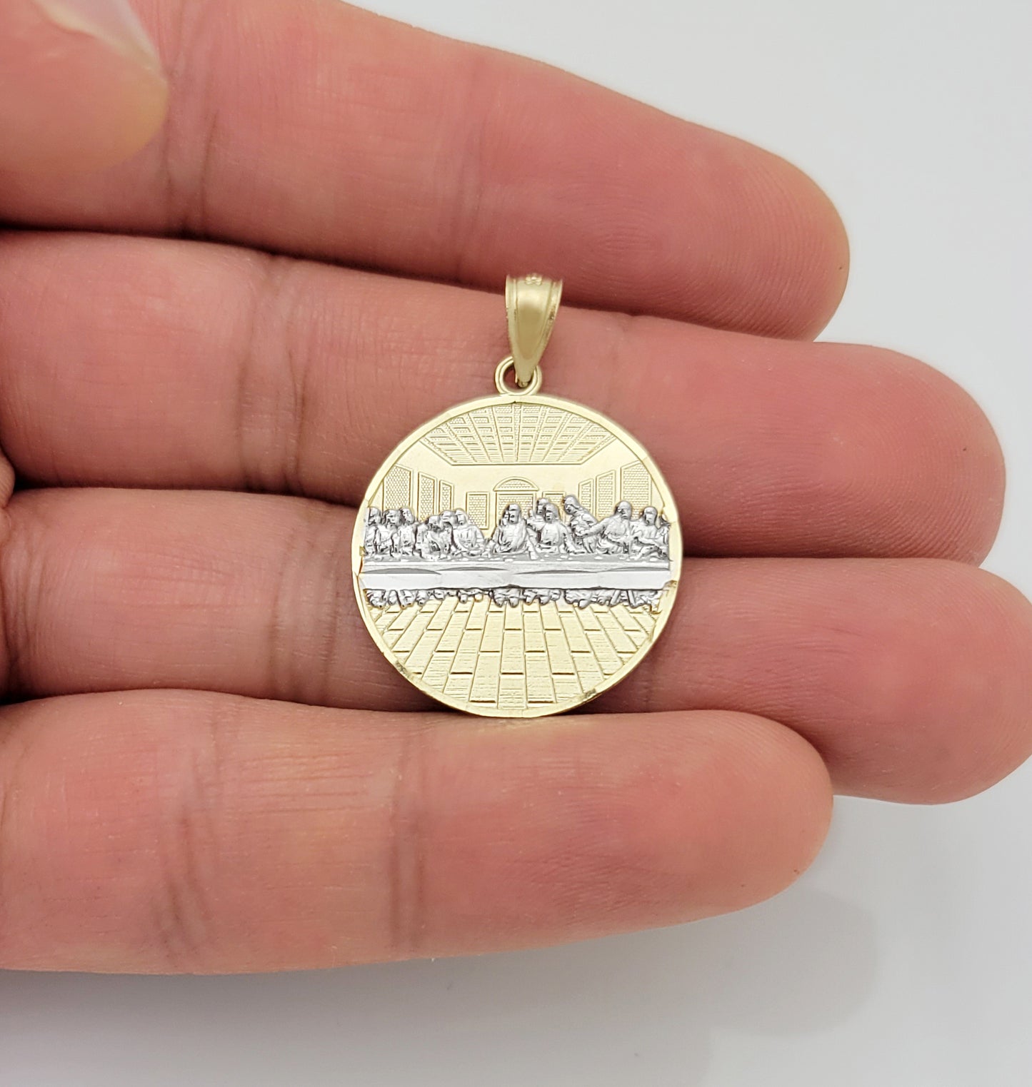 10K Yellow Gold Last Supper Pendant Last Supper Medallion 1.1 inch