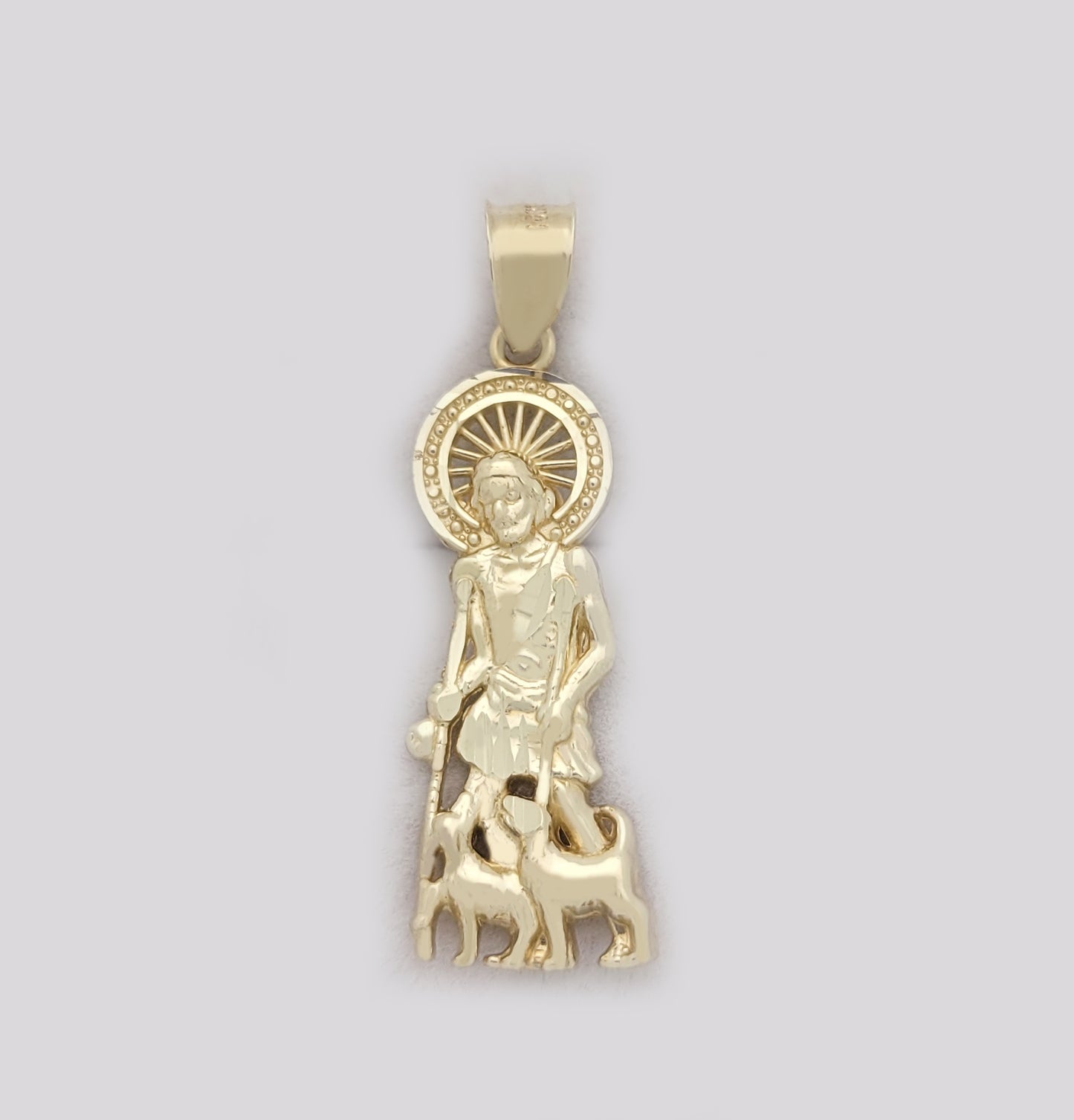 10K Yellow Gold Saint Lazarus Pendant Charm Patron Pendant St. Lazarus 1.25 in