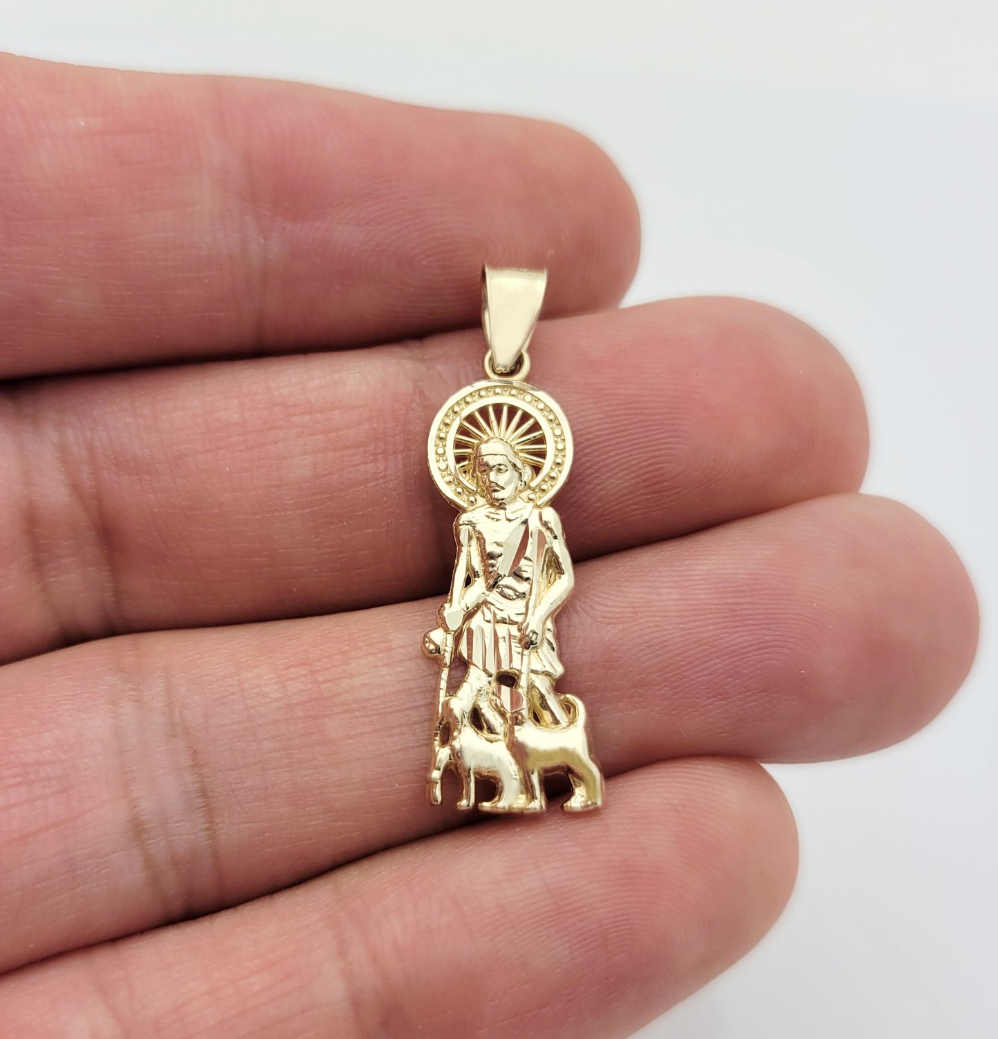 10K Yellow Gold Saint Lazarus Pendant Charm Patron Pendant St. Lazarus 1.25 in