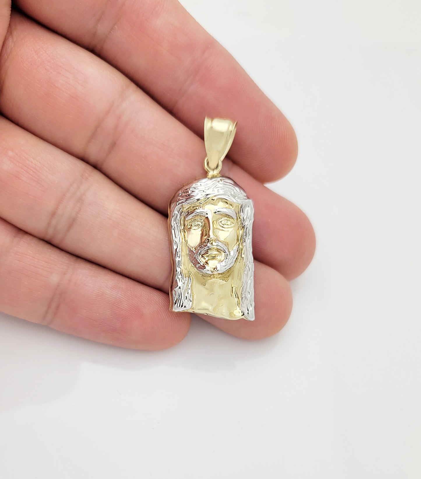 10k Yellow Gold Jesus Face Pendant Jesus Head Charm 1.5 inch