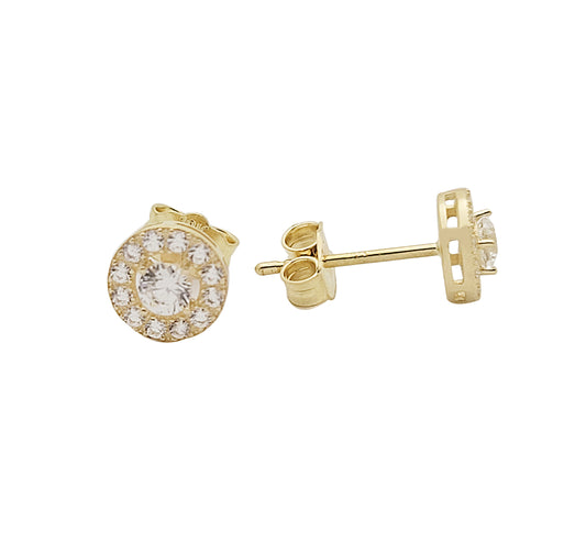 10k Yellow Gold CZ Cluster Earrings Round Earrings 6.5 mm