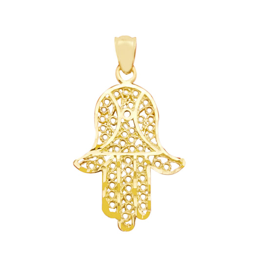 10k Yellow Gold Hamsa Pendant Hand of Fatima Charm 1.1 in x 0.7 in