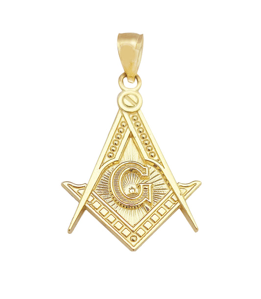 10K Yellow Gold Masonic Pendant Freemason Necklace Pendant