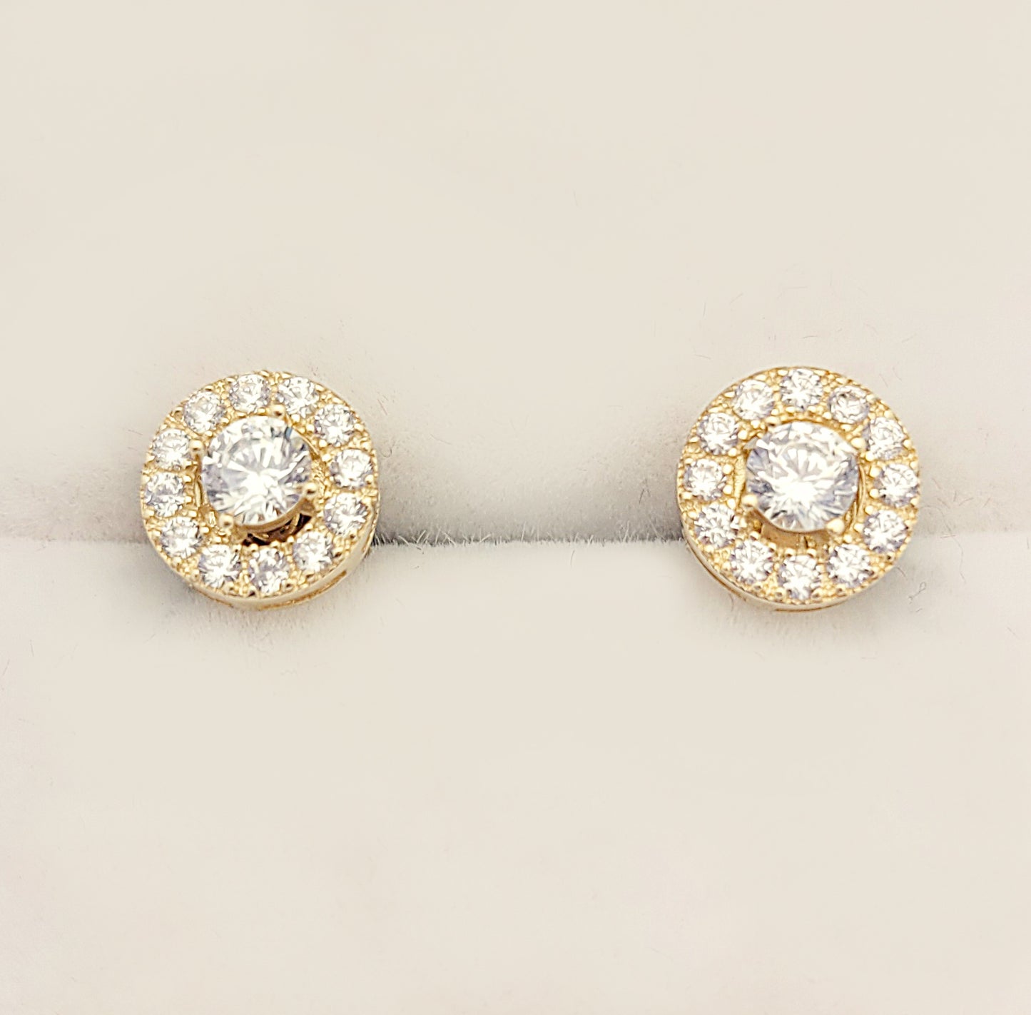 10k Yellow Gold CZ Cluster Earrings Round Earrings 6.5 mm