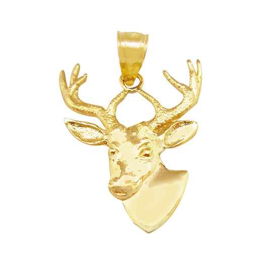 10k Yellow Gold Deer Head Pendant Stag Charm Solid Gold Deer Necklace Pendant