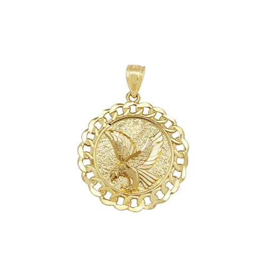 10K Yellow Gold American Eagle Pendant Eagle Medallion Cuban Link Frame