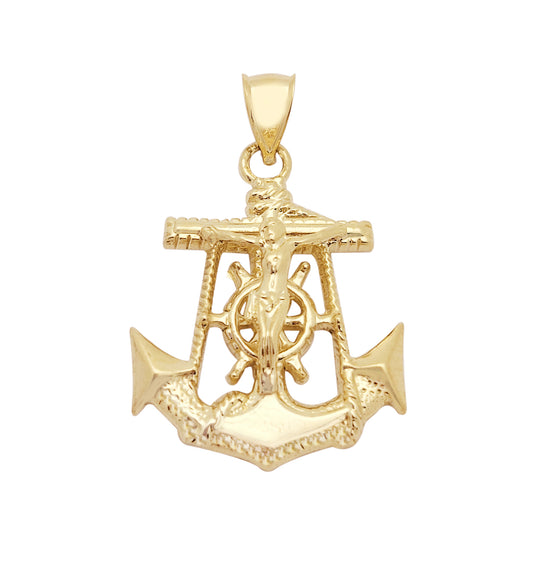 10K Yellow Gold Anchor Cross Pendant For Men Solid Gold Mariners Pendant