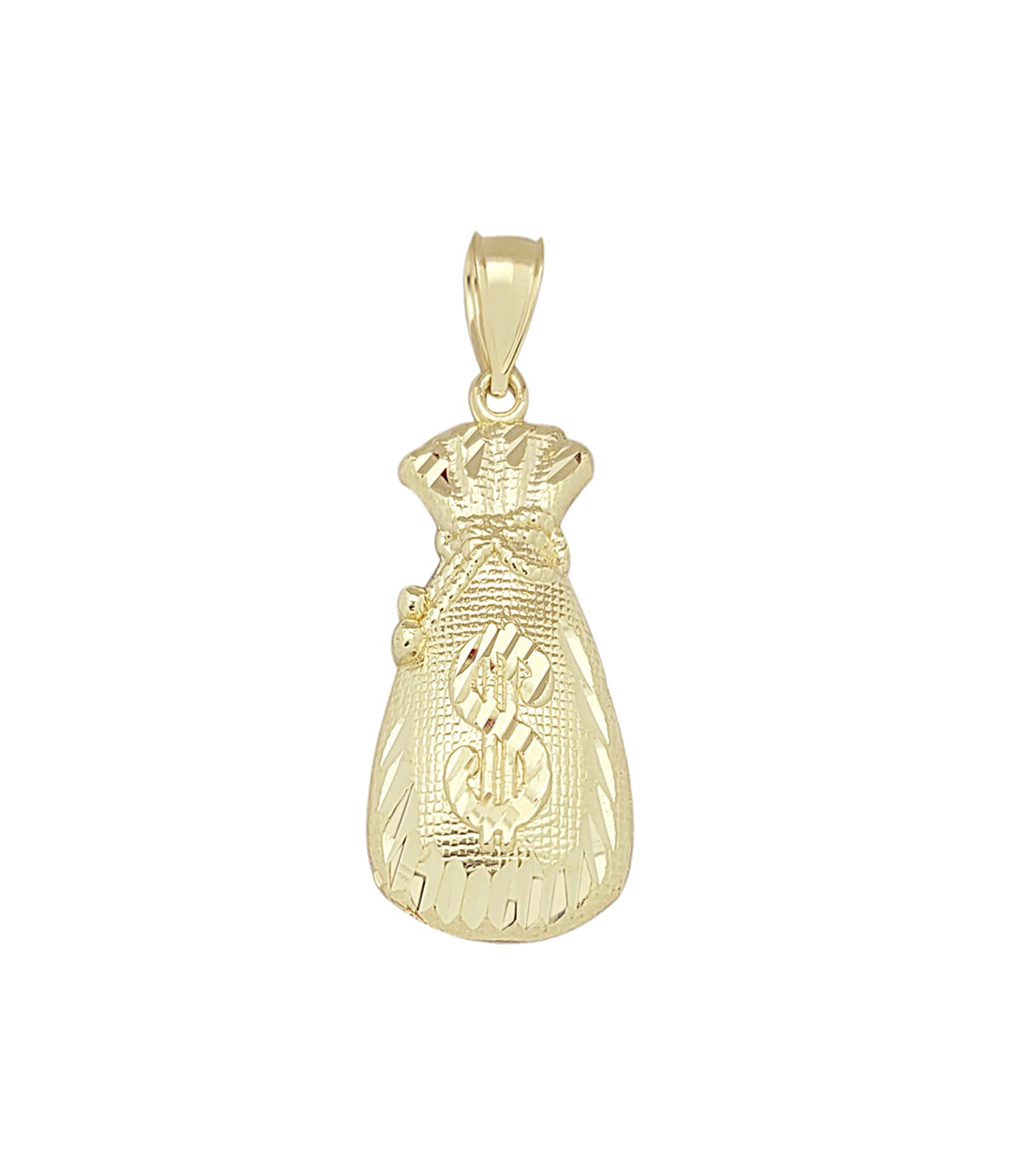 10K Yellow Gold Money Bag Pendant Treasure Dollar Sign Pendant Hip Hop 1.3 inch