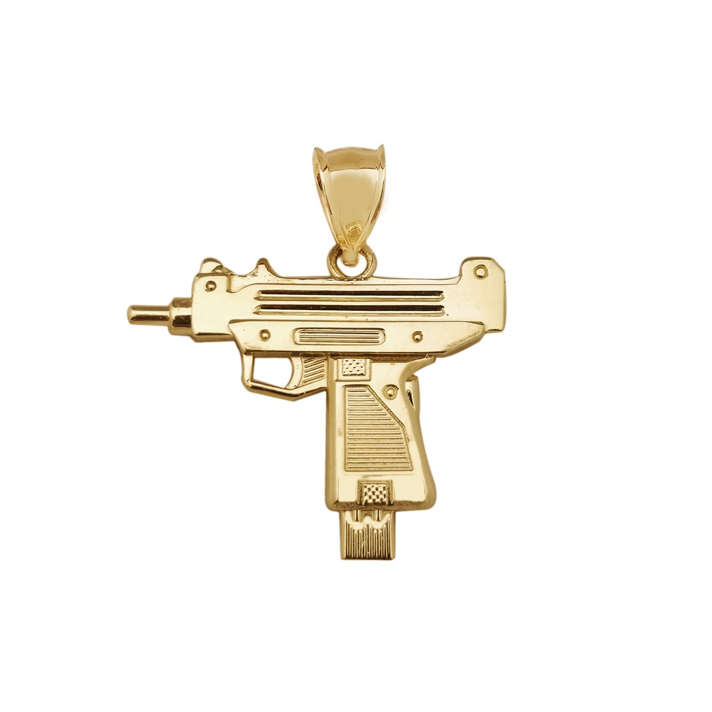 10k Yellow Gold Uzi Gun Necklace Pendant 1.5 in x 1.6 in