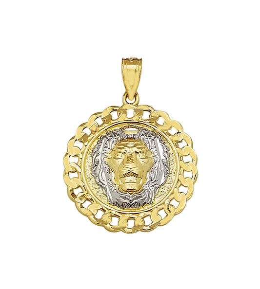 10K Yellow Gold Lion Face Charm Lion Head Pendant Cuban Frame