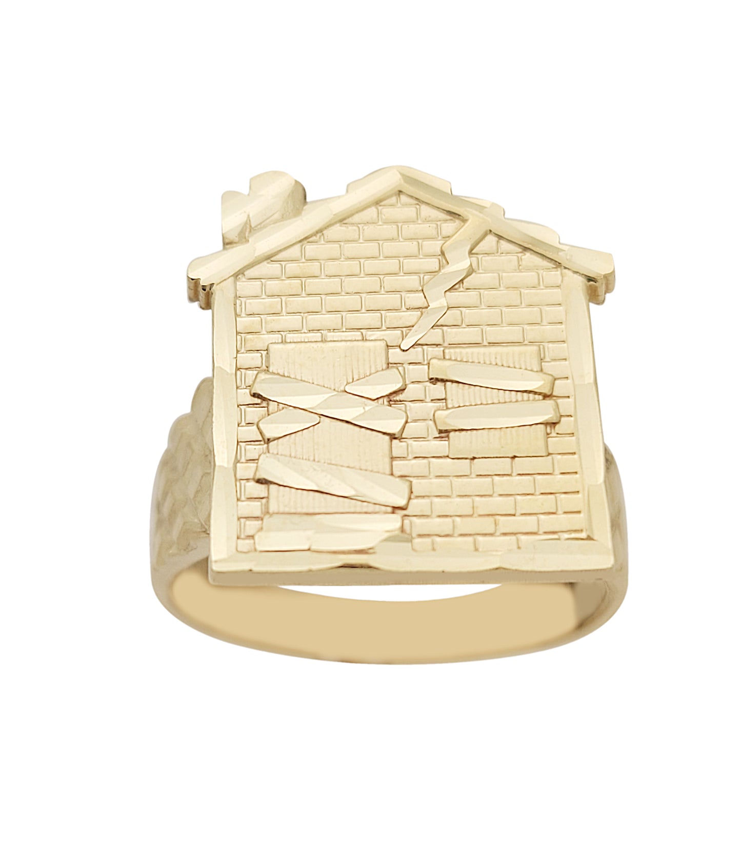 10K Yellow Gold Trap House Ring Head Size 0.75 in x 0.7 in