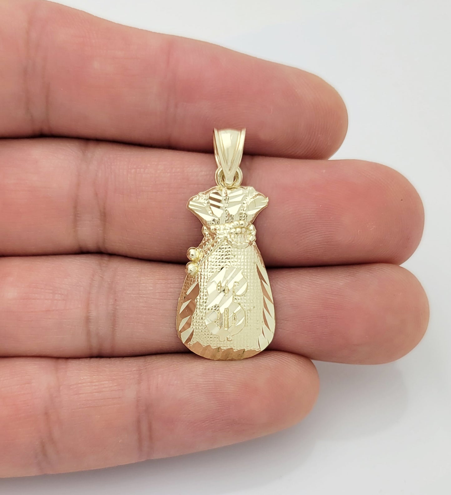 10K Yellow Gold Money Bag Pendant Treasure Dollar Sign Pendant Hip Hop 1.3 inch