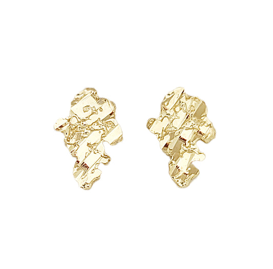 10k Yellow Gold Nugget Earrings Mens Womens Nugget 14 mm x 9.5 mm