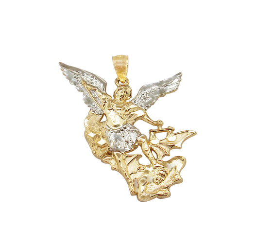 10K Yellow Gold Saint Michael The Archangel Pendant Charm Small