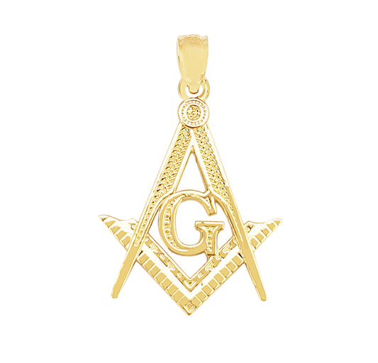 10K Yellow Solid Gold Masonic Pendant Freemason Necklace Pendant