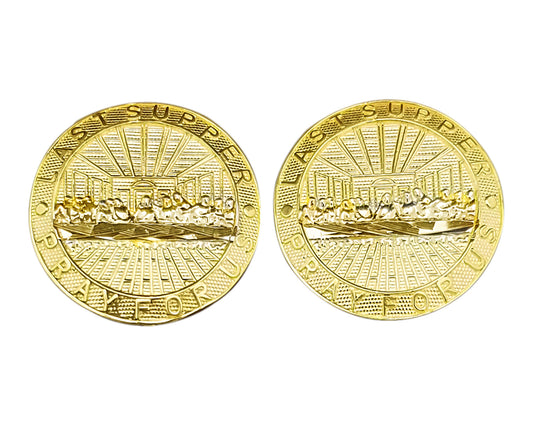 Men's Gold Last Supper Earrings 10K Yellow Gold Round Last Supper Earrings