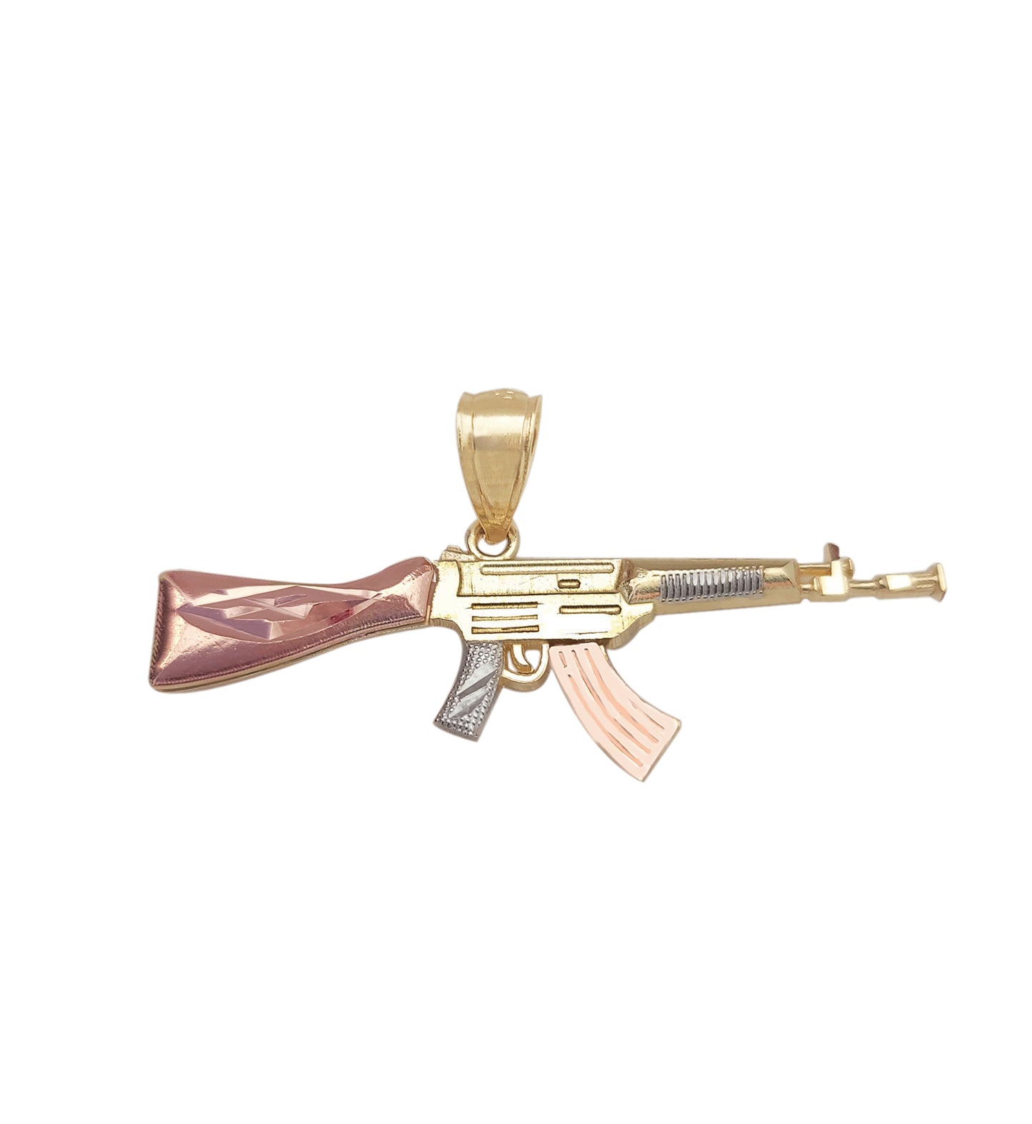 10k Yellow Gold Tri Color AK 47 Pendant Gold Rifle Necklace Pendant