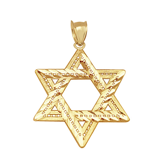 10K Yellow Gold Six Point Star Of David Jewish Pendant 1.1 inch Width