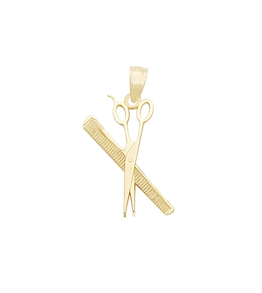 10K Yellow Gold Scissors & Comb Pendant Small