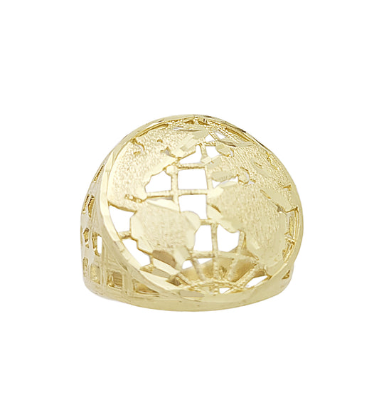 10K Yellow Gold Globe Ring Mens World Map Ring