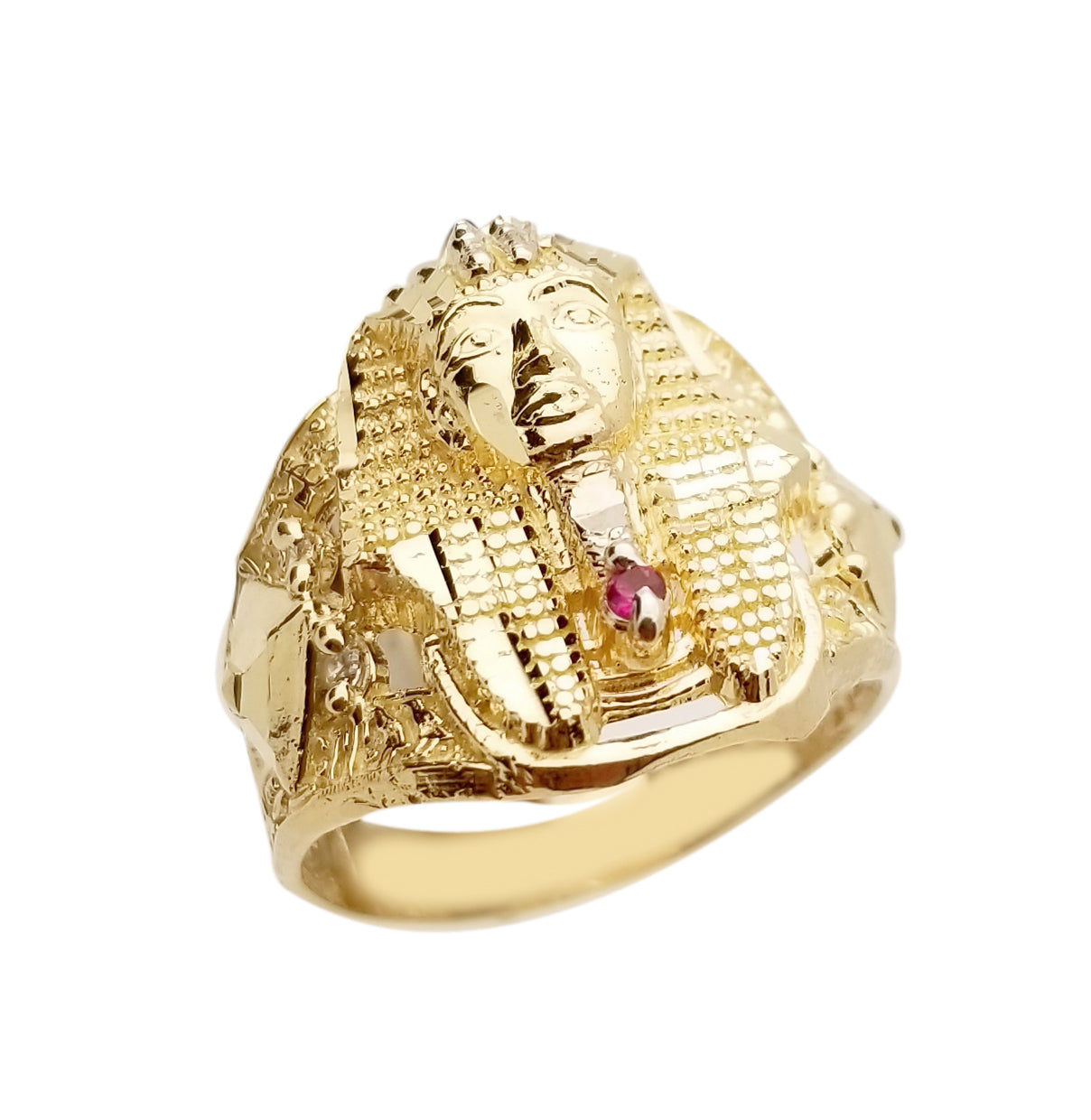 10K Yellow Gold Men's Pharaoh Ring Egyption King Tut Ring