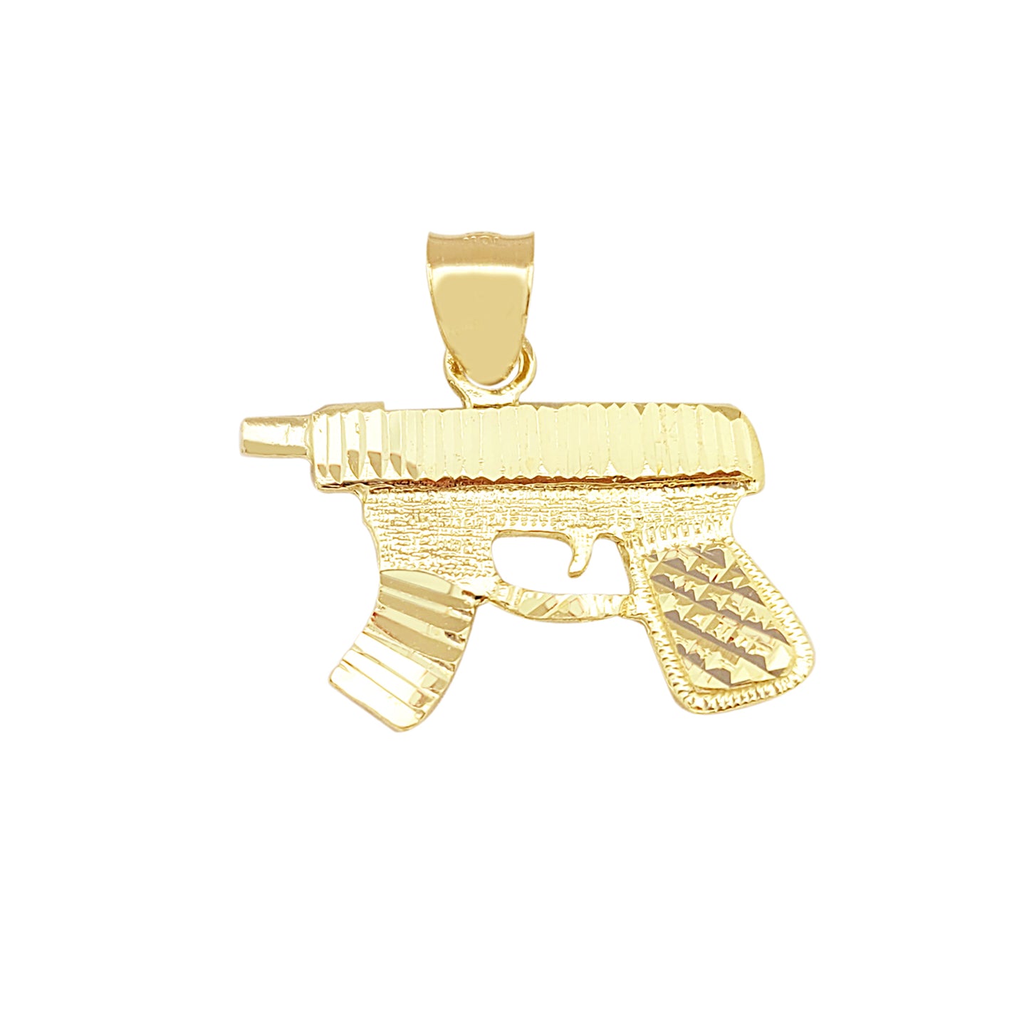 10K Yellow Gold Diamond Cut Uzi Gun Necklace Pendant 1.0 in