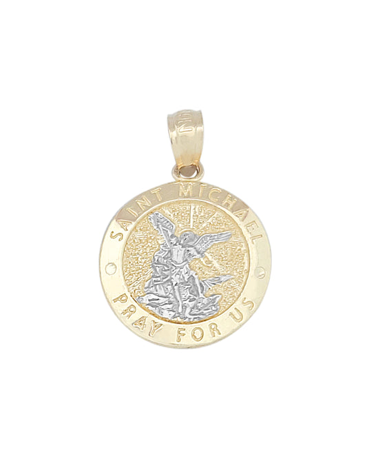 10K Yellow Gold Saint Michael The Archangel Pendant Charm St. Michael Medal Small