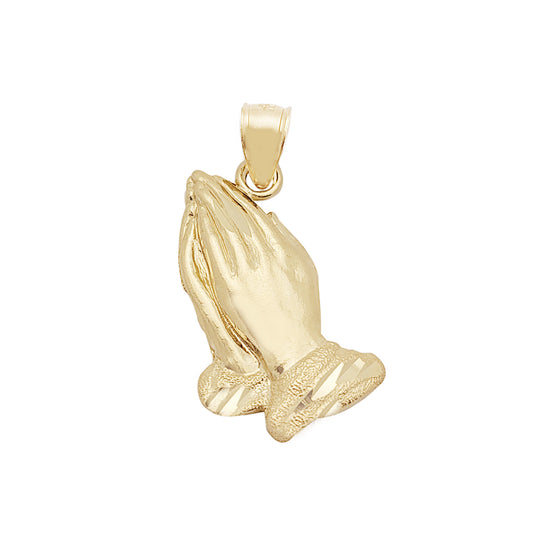 10k Yellow Gold Praying Hands Prayers Hands Pendant 1.25 inch