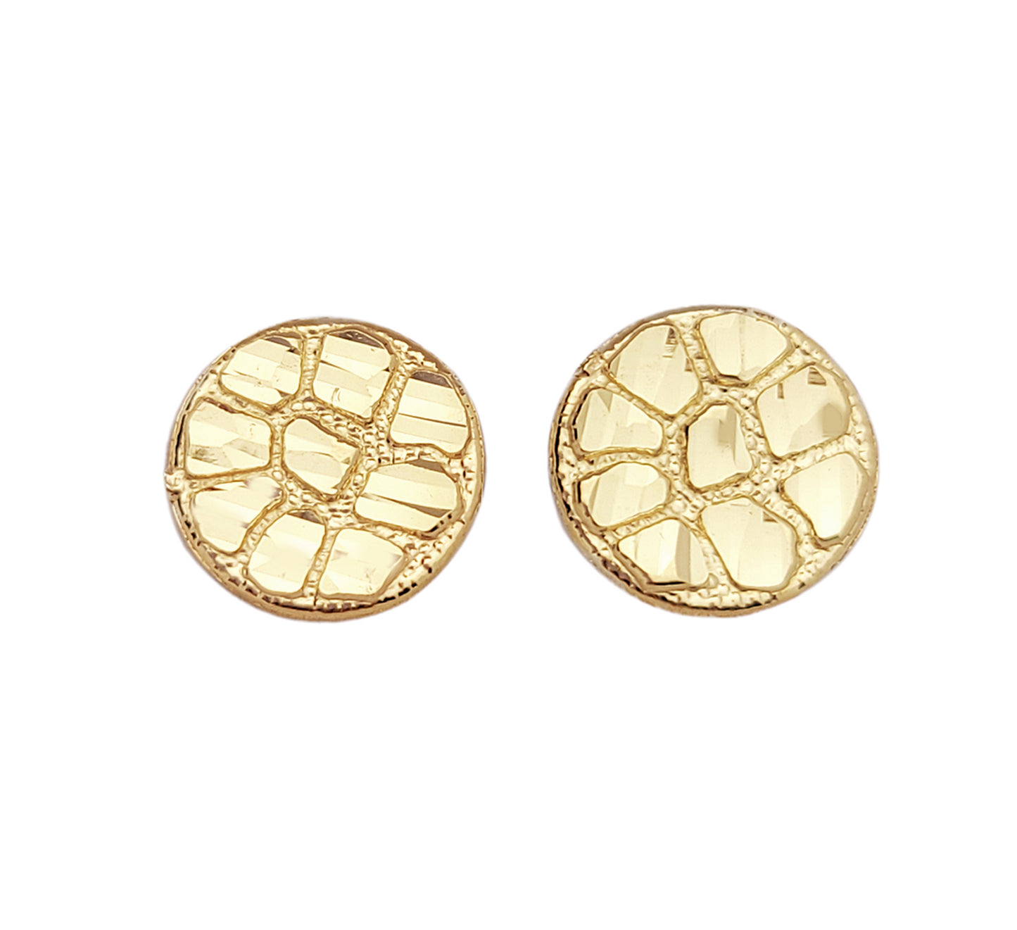 10k Yellow Gold Round Nugget Earrings Nugget Cut Design 0.4 in(10 mm)