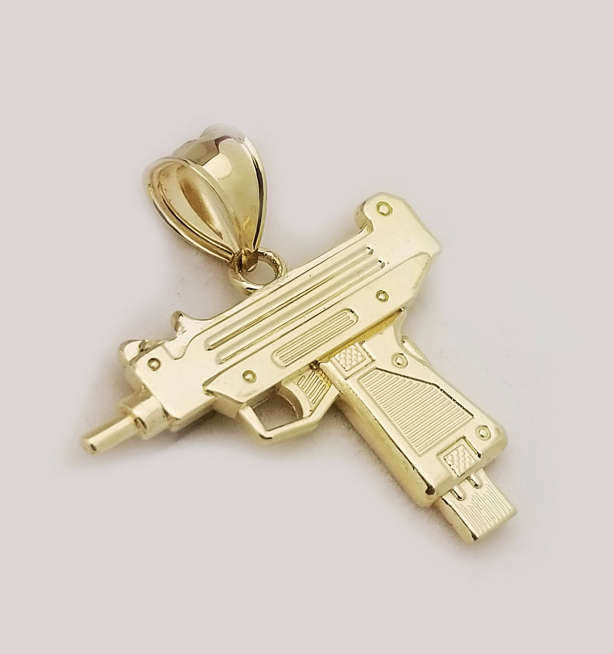 10k Yellow Gold Uzi Gun Necklace Pendant 1.5 in x 1.6 in