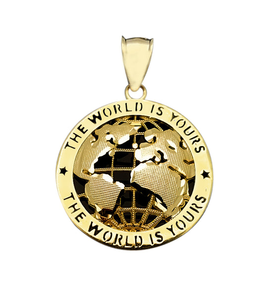 10K Yellow Gold World Map Pendant Globe Charm 2.1 inch