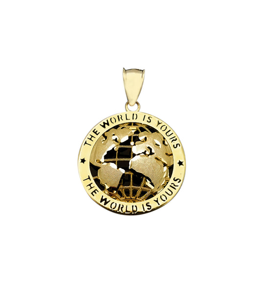 10K Yellow Gold World Map Pendant Globe Charm 1.2 inch