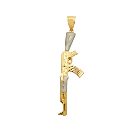 10k Yellow Gold AK 47 Pendant Gold Rifle Necklace Pendant Vertical