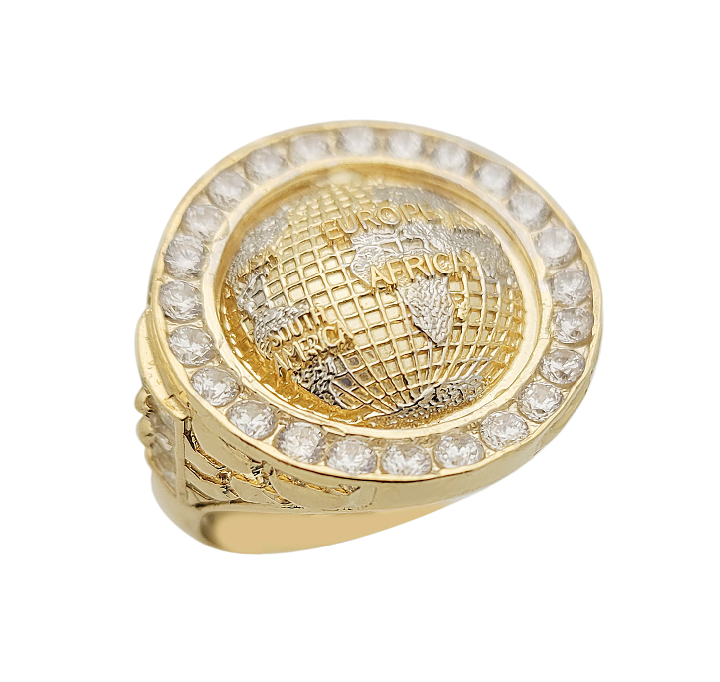 10K Yellow Gold Mens Globe Ring Dom Shape Globe World Map Ring