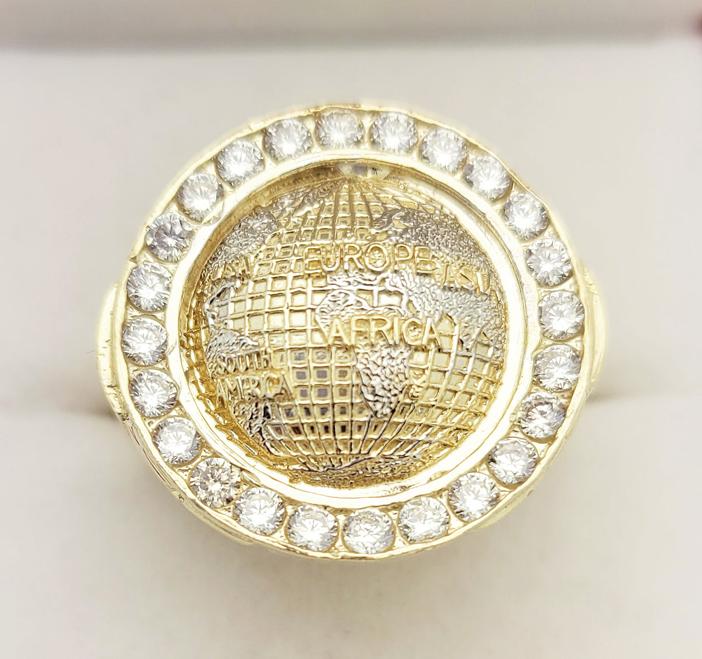 10K Yellow Gold Mens Globe Ring Dom Shape Globe World Map Ring