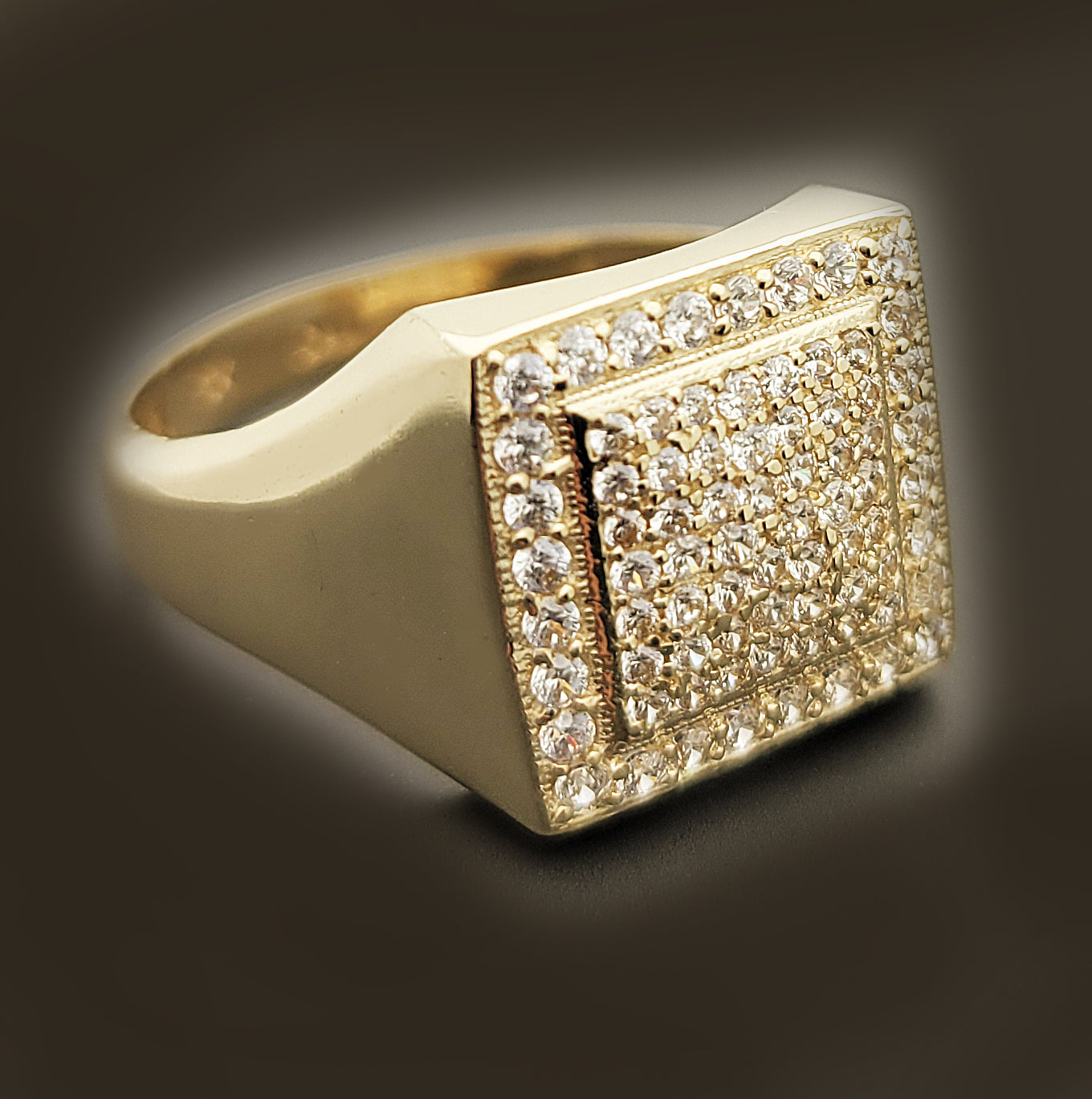 10K Yellow Gold Mens CZ Ring Micro Pave Setting