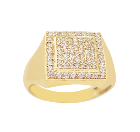 10K Yellow Gold Mens CZ Ring Micro Pave Setting