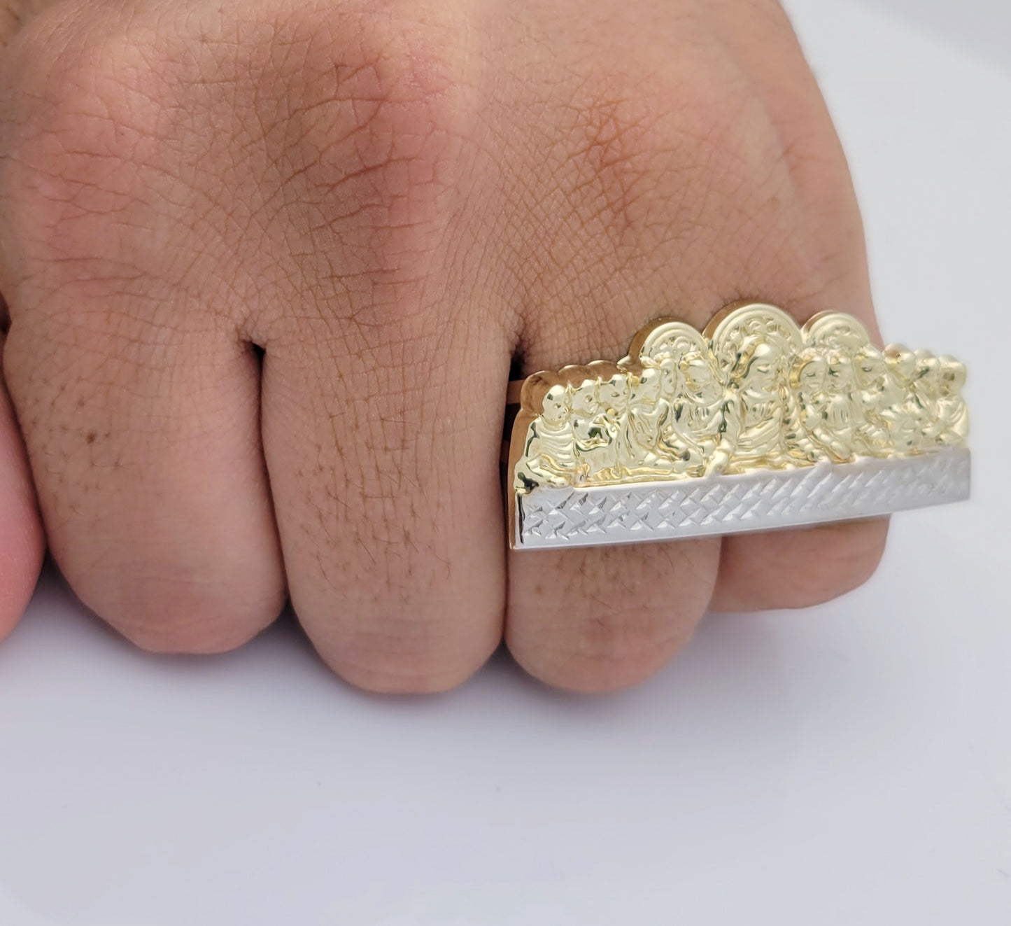 10K Yellow Gold Last Supper Ring Two Finger Ring Double Finger Thin Ring Size 10