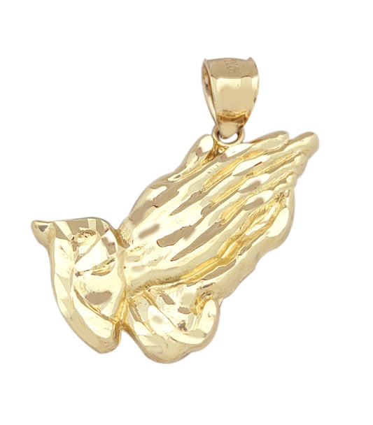 10k Yellow Gold Praying Hands Prayers Hands Pendant 0.85 in x 0.6 in