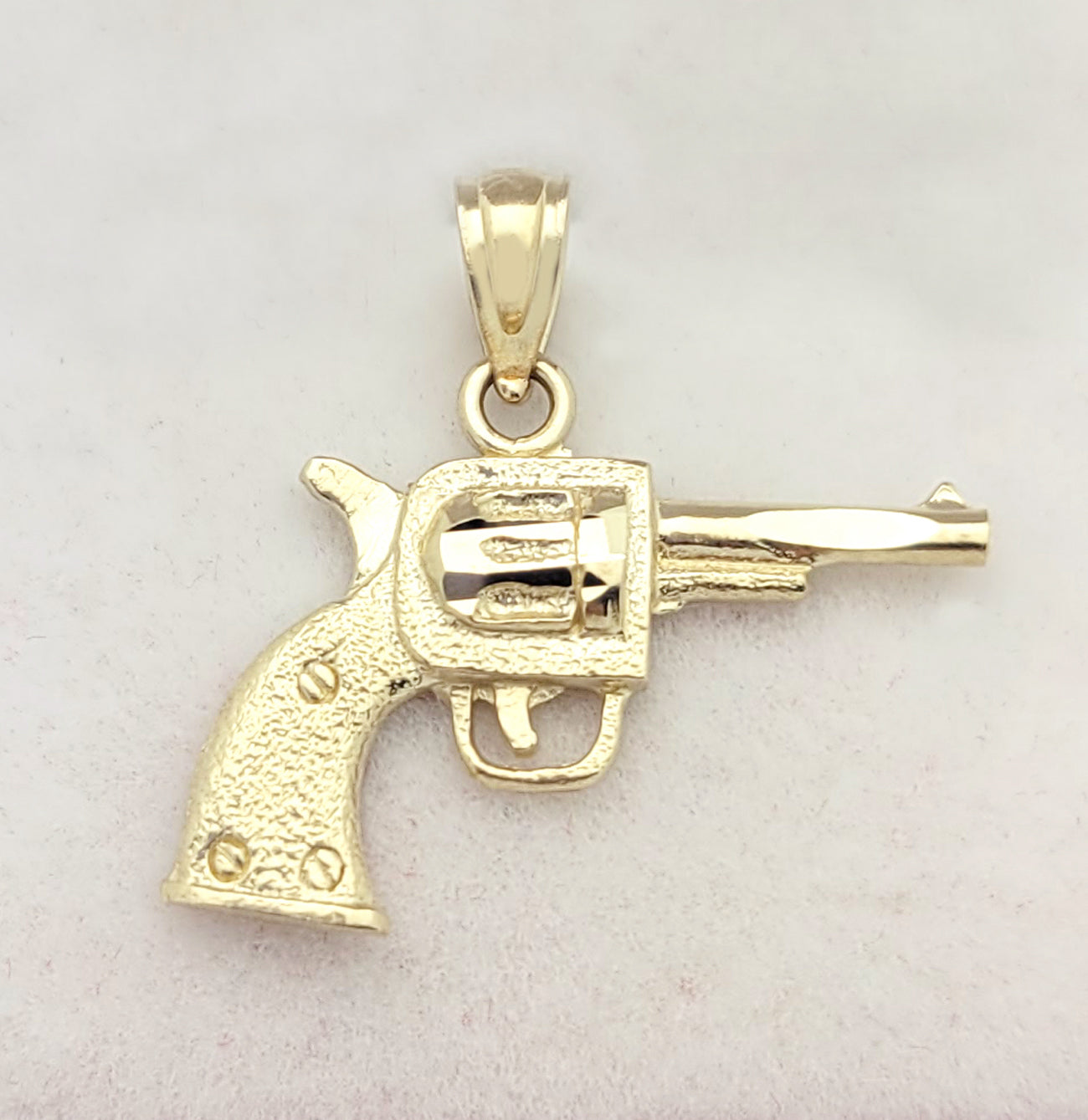 10k Yellow Gold Revolver Hand Gun Pendant Small Gun Charm