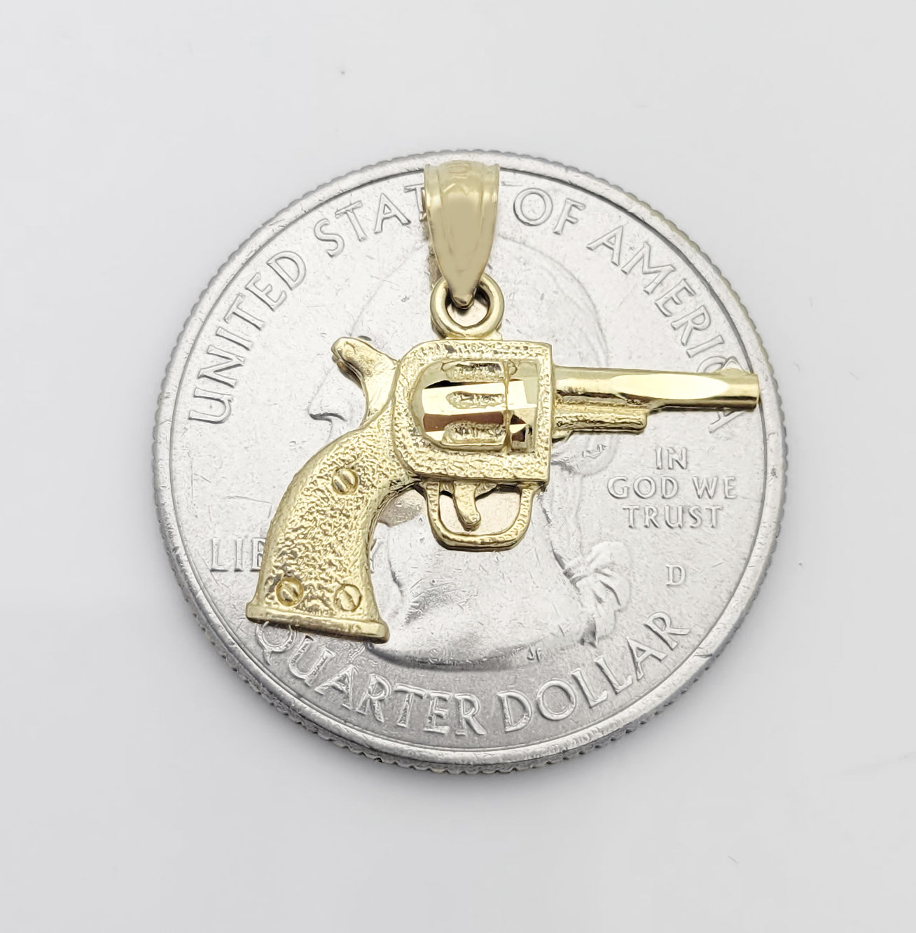 10k Yellow Gold Revolver Hand Gun Pendant Small Gun Charm