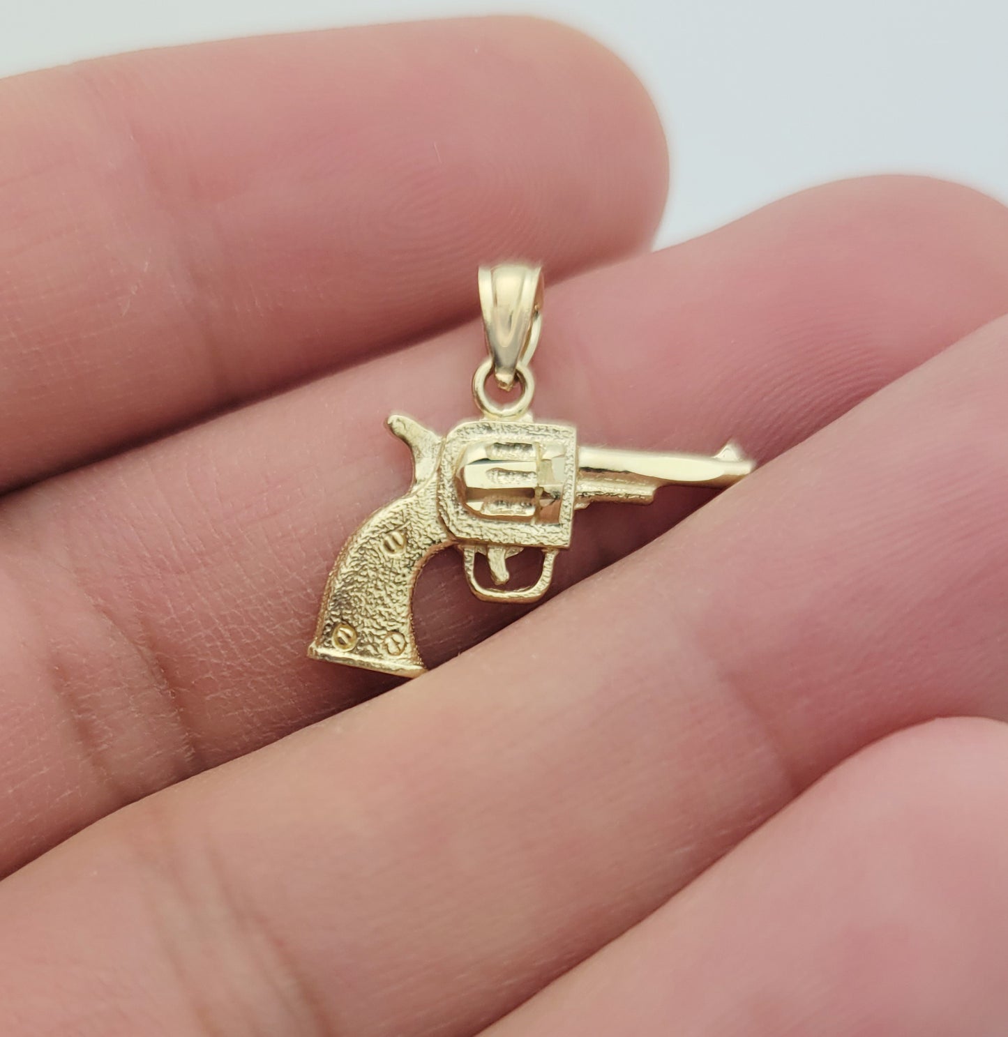 10k Yellow Gold Revolver Hand Gun Pendant Small Gun Charm