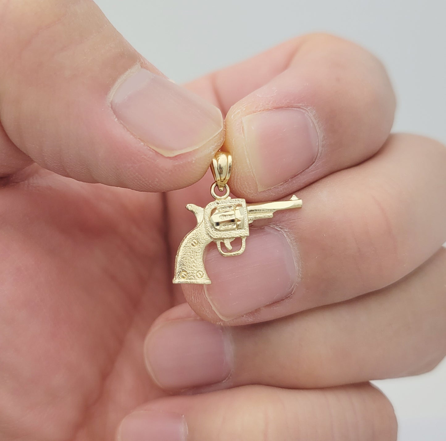 10k Yellow Gold Revolver Hand Gun Pendant Small Gun Charm