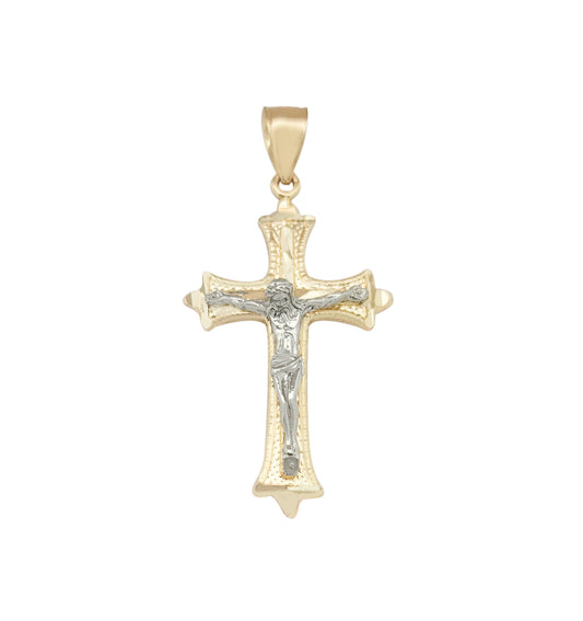 Mens 10K Two Tone Gold Cross Charm Crucifix Pendant