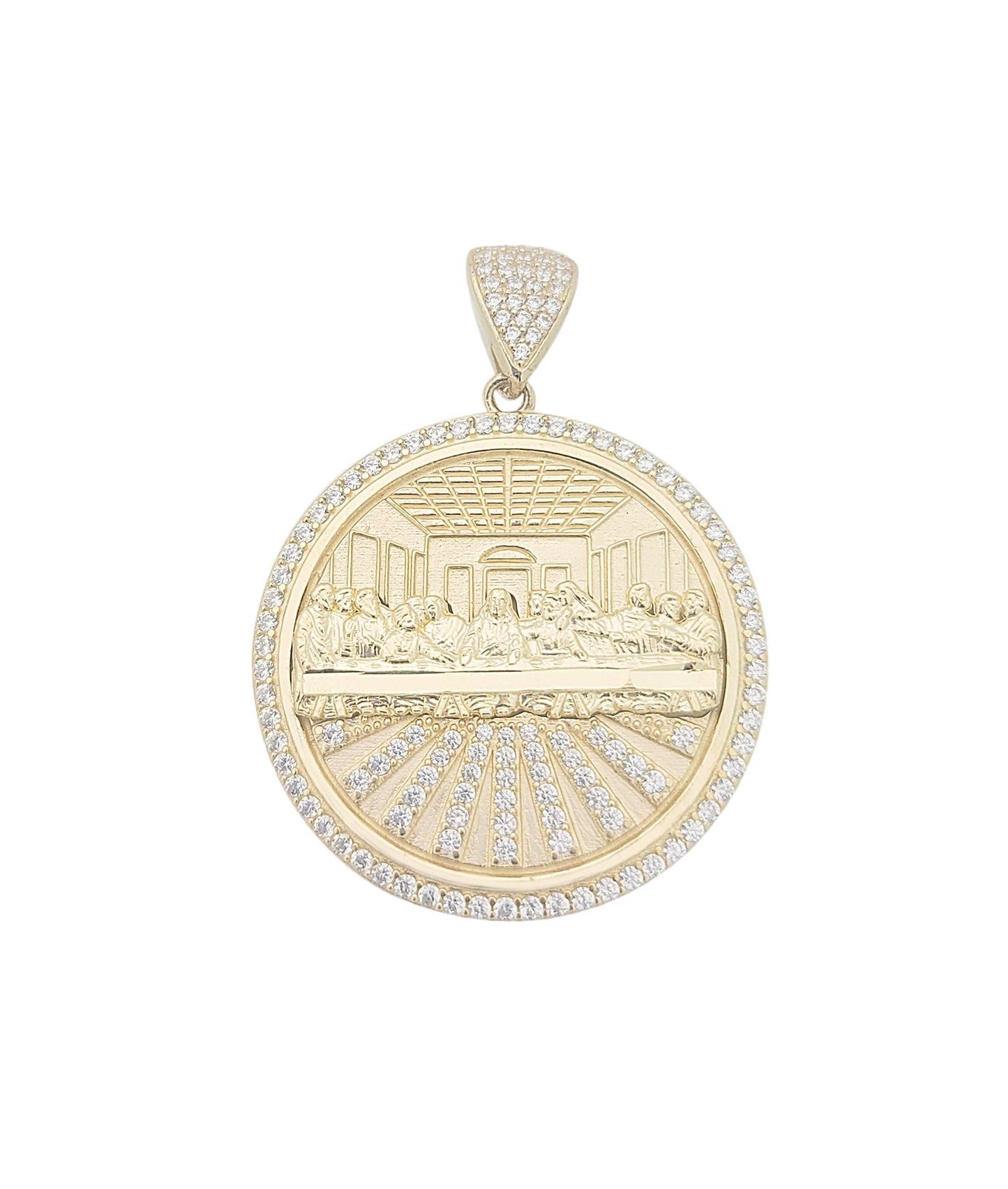 10K Yellow Gold Last Supper Pendant With CZ Stone Last Supper Medallion